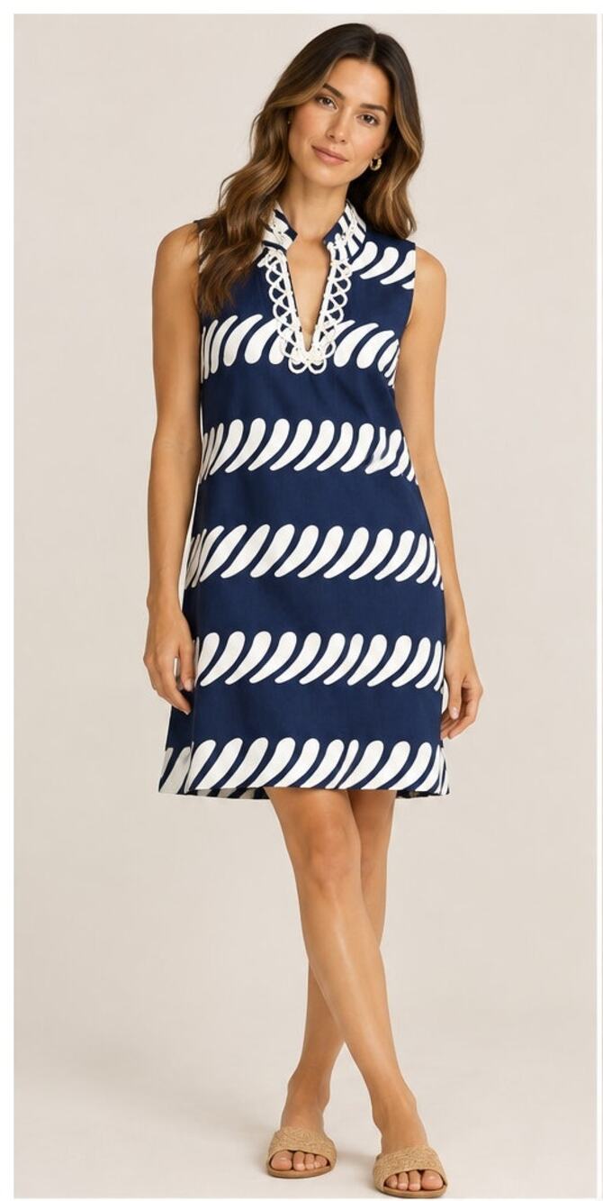 STS Sail to Sable Linen Cotton Nautical Rope Tunic Dress Medium